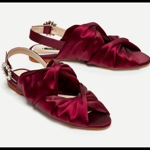 Zara burgundy satin sandals, size 40, 9 us
